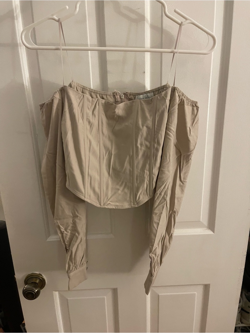 Beige Off-Shoulder Corset Blouse with Long Sleeves